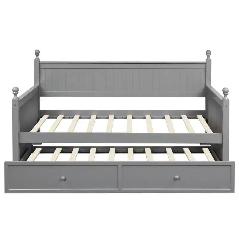 Twin Size Wood Daybed with Trundle Bed