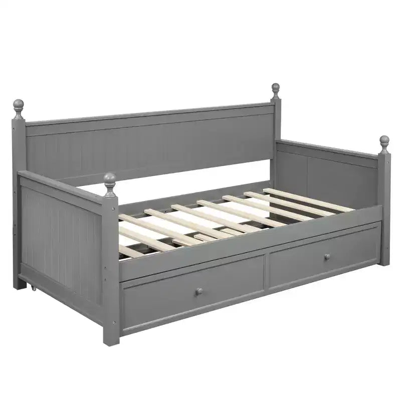 Twin Size Wood Daybed with Trundle Bed